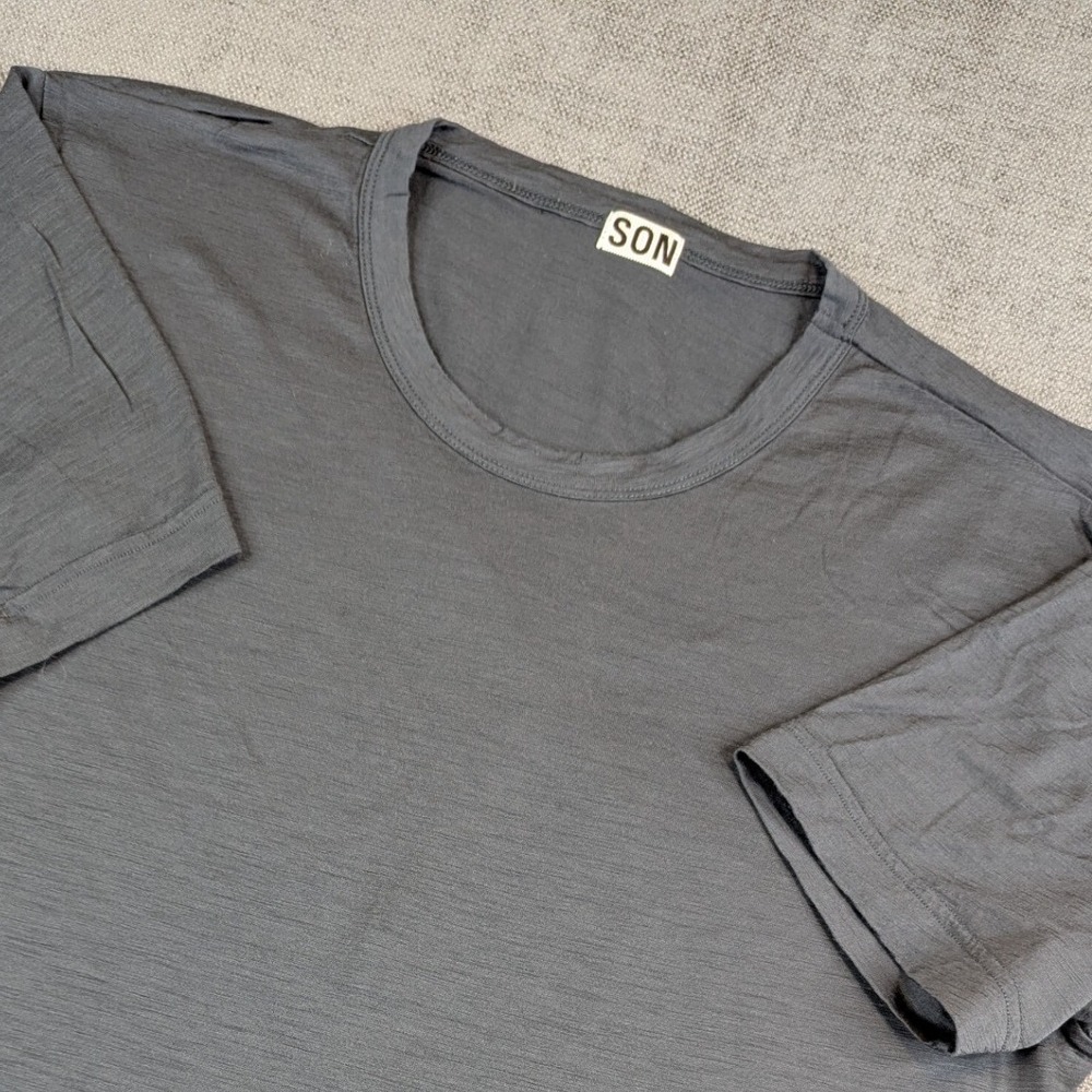 Son of a Tailor Shirt Mens Gray Merino Wool Short Sleeve Slub Knit Crew Approx L
